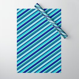 [ Thumbnail: Dark Turquoise, Powder Blue, Teal & Dark Blue Colored Striped/Lined Pattern Wrapping Paper ]