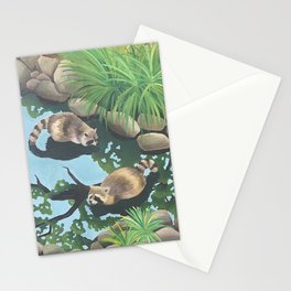 Raccoons in a Pond Stationery Card