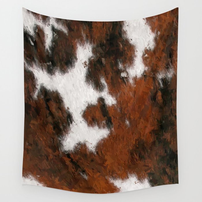 Cozzy Farmhouse Rust Hygge Print of Cowhide Fur Wall Tapestry