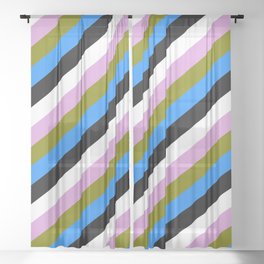 [ Thumbnail: Eye-catching Plum, Green, Blue, Black, and White Colored Stripes Pattern Sheer Curtain ]