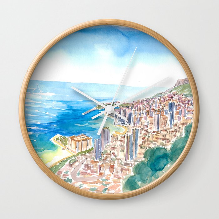 Monaco View From the Mountains With Skyline and Sea Wall Clock