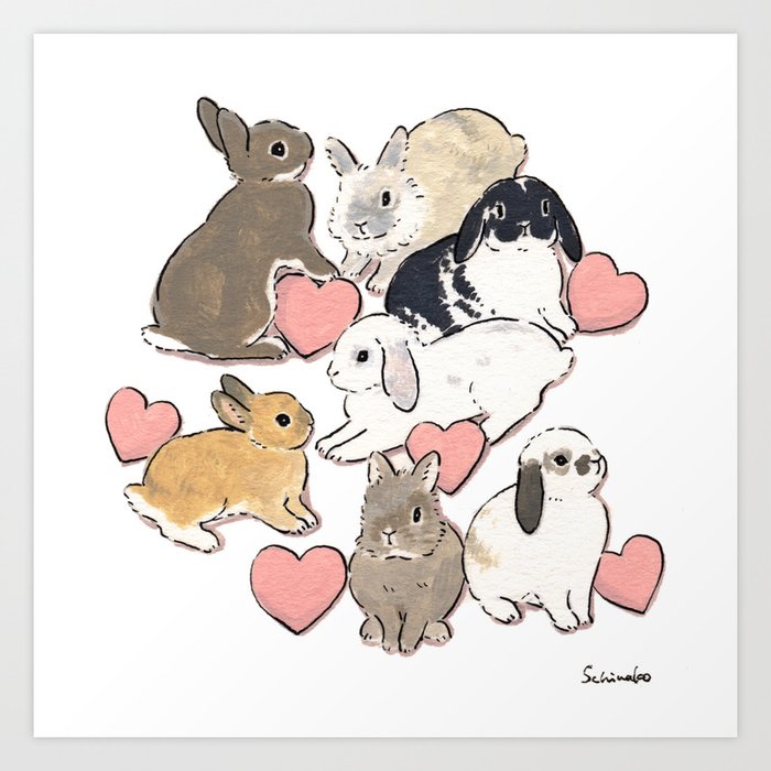 Hearts and bunnies Art Print