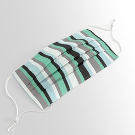 [ Thumbnail: Aquamarine, Black, Powder Blue, Mint Cream, and Gray Colored Pattern of Stripes Face Mask ]