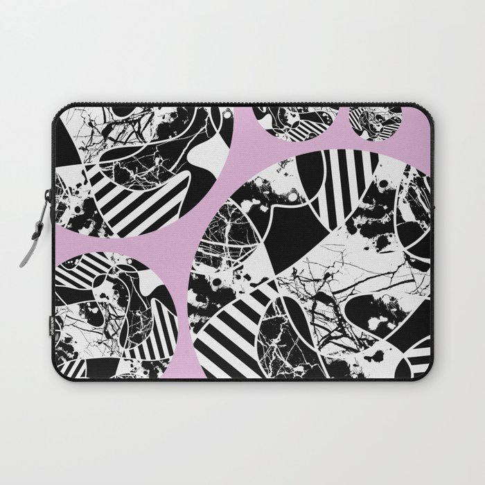 Black And White Bubbles 2 - Multi patterned, multi textured stripes, paint splats and marble on pink Laptop Sleeve