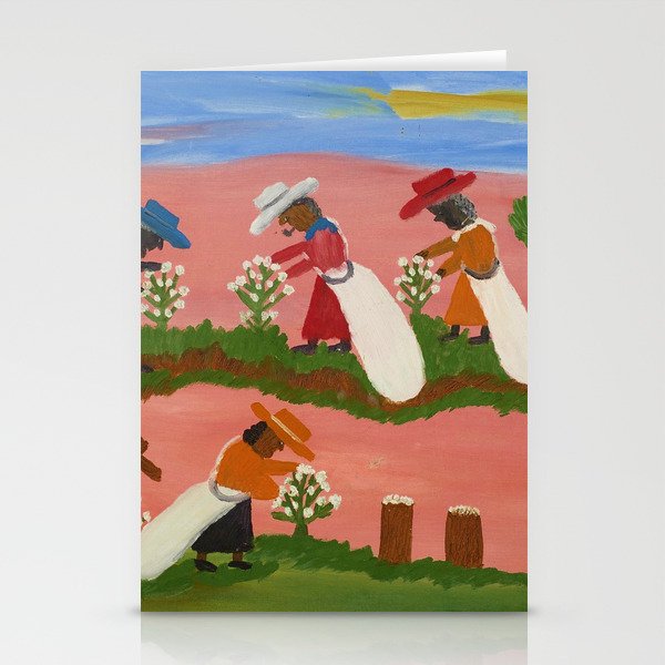 African American Masterpiece 'Six Figures Picking Cotton' folk art painting by Clementine Hunter Stationery Cards