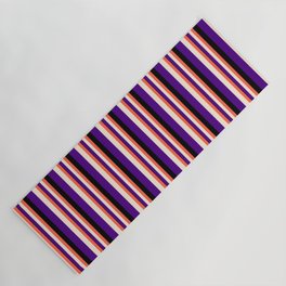 [ Thumbnail: Red, Beige, Indigo, and Black Colored Stripes Pattern Yoga Mat ]