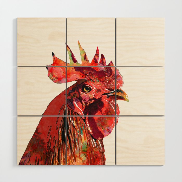 Red Rooster Chicken Art by Sharon Cummings Wood Wall Art