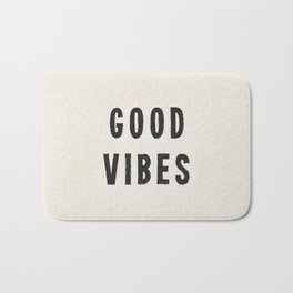 Distressed Ink Effect Good Vibes | Black on Off White Bath Mat | Goodvibescushion, Blackandwhite, Graphicdesign, Linoprint, Ink, Genderneutral, Type, Acrylic, Writing, Wallart 