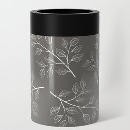 Gray Fall Leaf Print Can Cooler