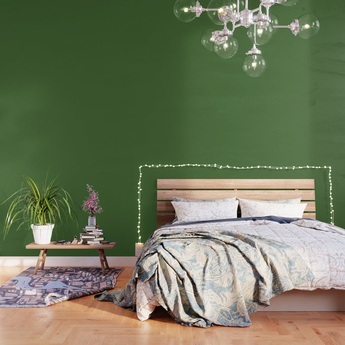 Dark Green Solid Color Pantone Treetop 18-0135 TCX Shades of Green Hues Wallpaper
