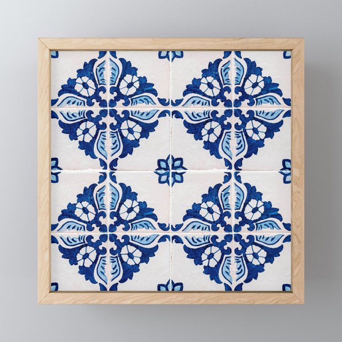 Portuguese Tile in Blue and White - Portugal Travel Photography Framed Mini Art Print