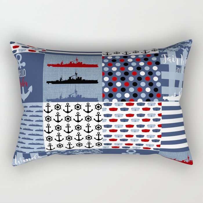 Navy Faux Quilt Rectangular Pillow