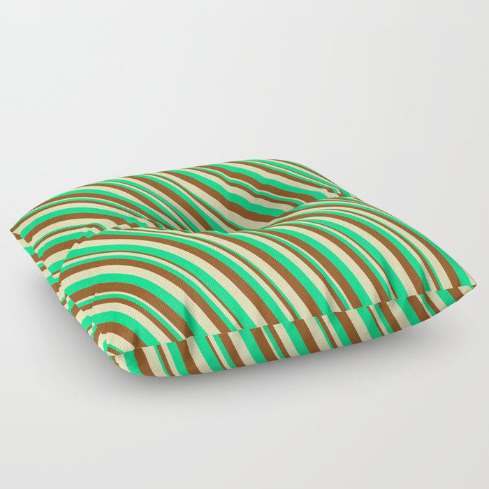 Green, Brown & Beige Colored Lined/Striped Pattern Floor Pillow