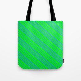 [ Thumbnail: Lime & Light Sea Green Colored Lined Pattern Tote Bag ]