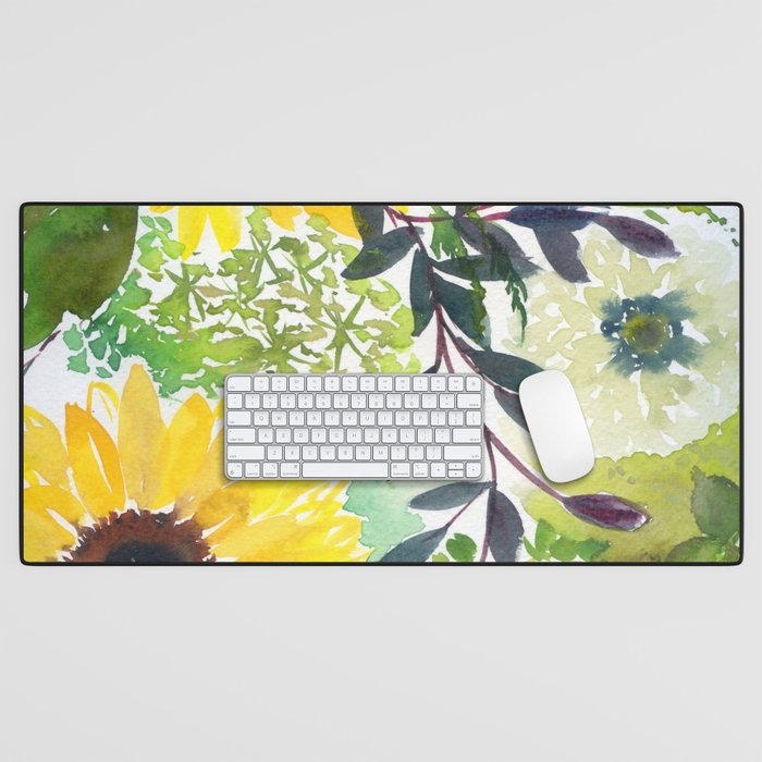 sunflowers with zinnia: floral pattern Desk Mat