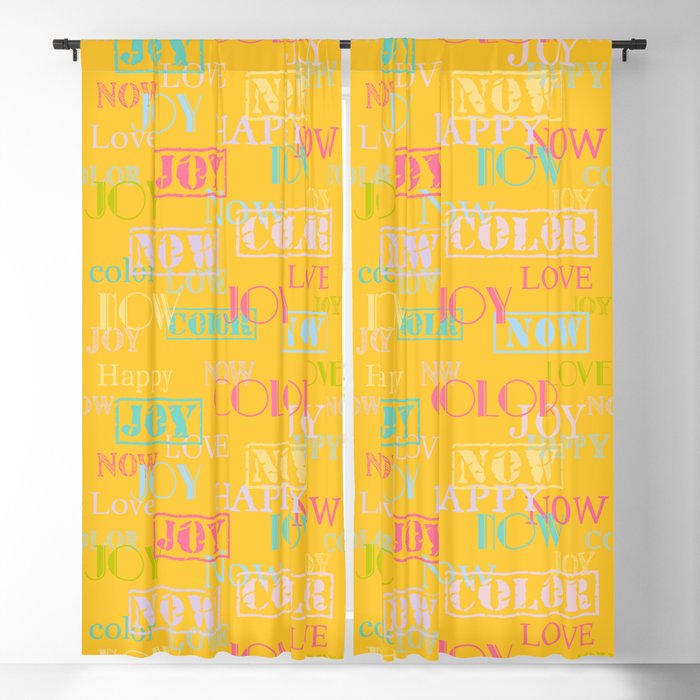 Enjoy The Colors - Colorful Typography modern abstract pattern on Yellow color background Blackout Curtain
