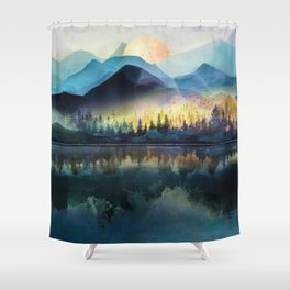 Mountain Lake Under Sunrise Shower Curtain