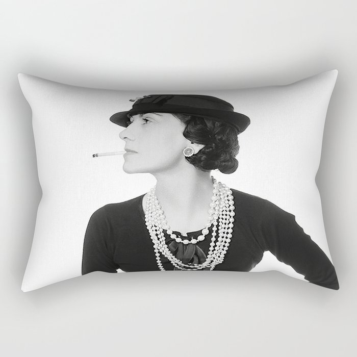 Fashion Icon, French Woman with Pearls, Black and White Art Rectangular Pillow
