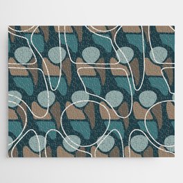 Retro Pattern Abstract Man Teal Gold Jigsaw Puzzle