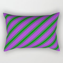 [ Thumbnail: Dark Orchid and Green Colored Striped Pattern Rectangular Pillow ]