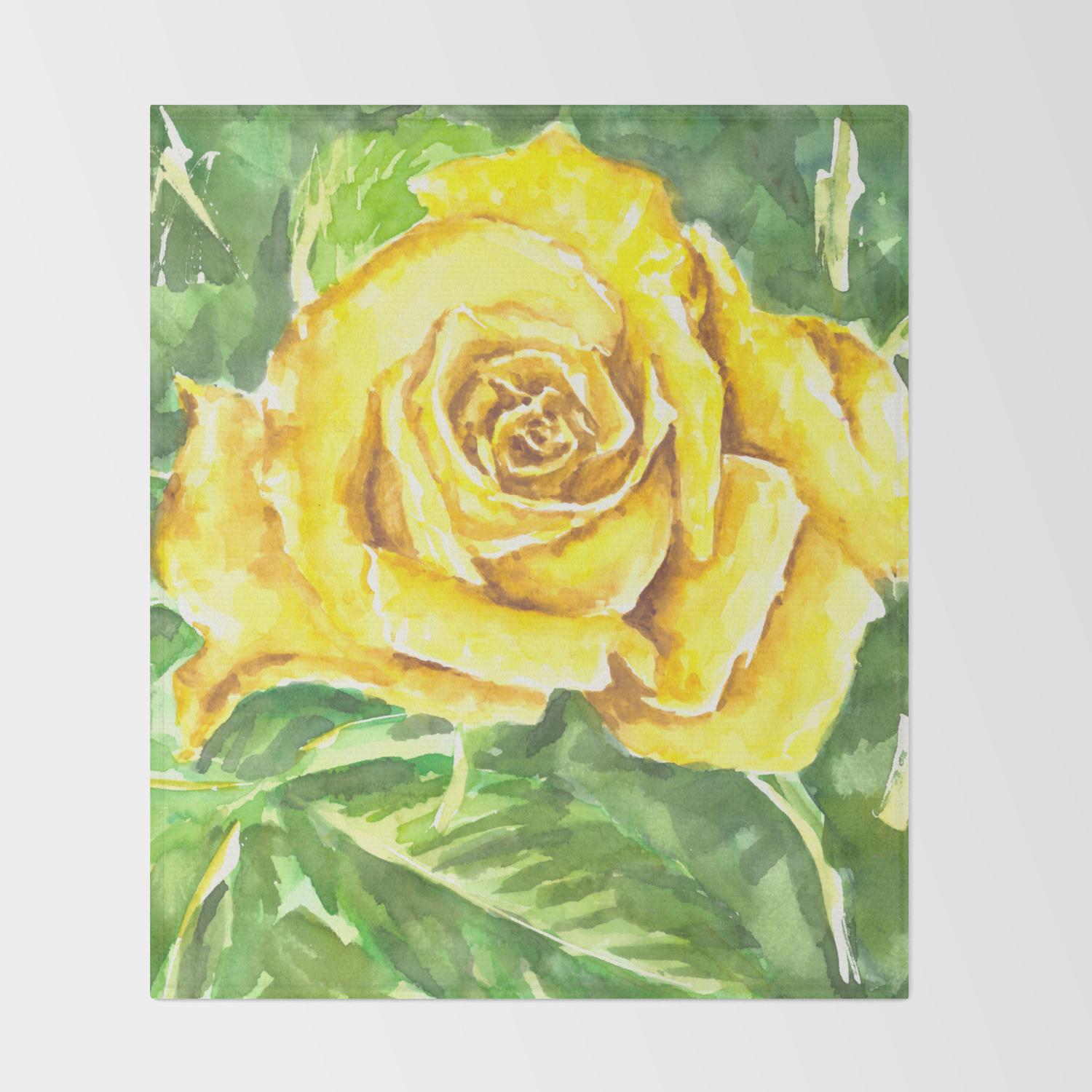 Yellow Rose Watercolor Painting Throw Blanket By Erika Lancaster