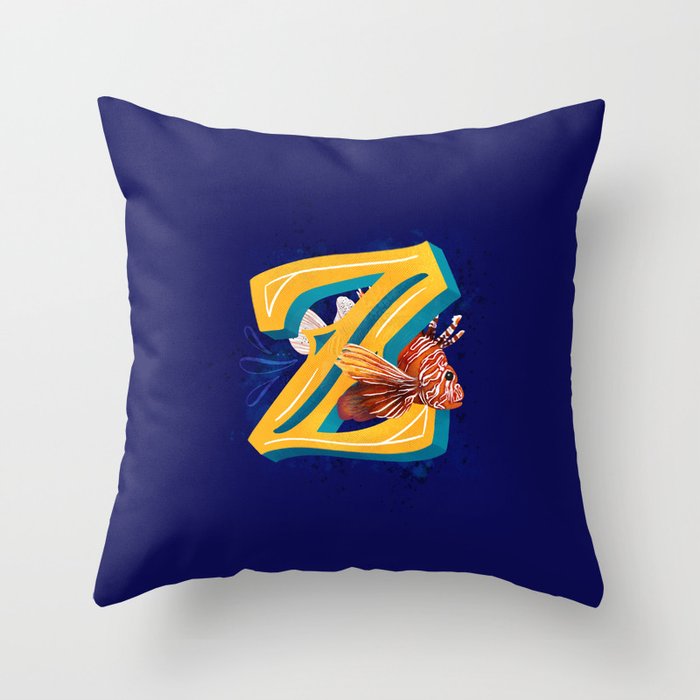 Aquatic Alphabet: Zebra Turkeyfish Throw Pillow