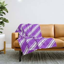 [ Thumbnail: Dark Orchid & Mint Cream Colored Pattern of Stripes Throw Blanket ]
