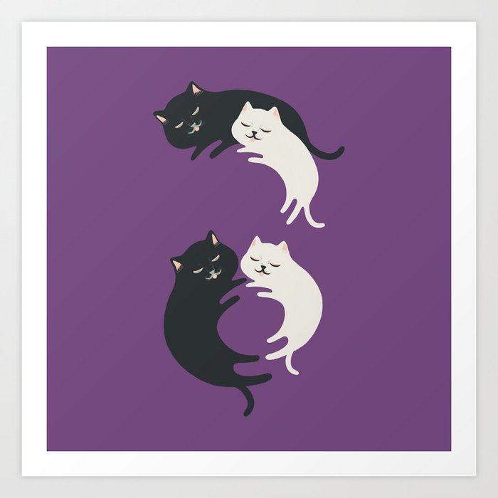 Hidden cat 26p before yin yang hug v2 Purple Art Print