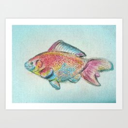 Rainbow fish Art Print | Natureillustration, Goldfish, Pastelandcharcoal, Rainbowfish, Rainbowgoldfish, Sealife, Fancyfish, Nauticalart, Pastel, Nurseryroomart 