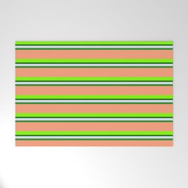 [ Thumbnail: Colorful Lavender, Forest Green, Light Salmon, Chartreuse, and Dark Green Colored Lined Pattern Welcome Mat ]
