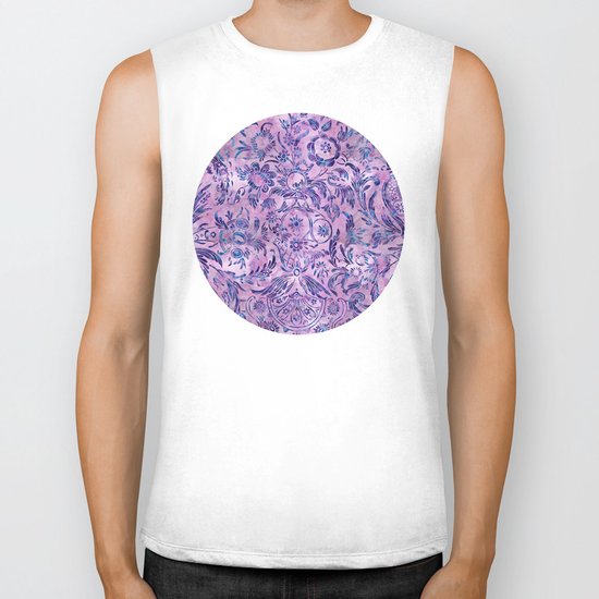 Watercolor Damask Pattern 02 Biker Tank