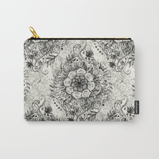 Messy Boho Floral in Charcoal and Cream Carry-All Pouch