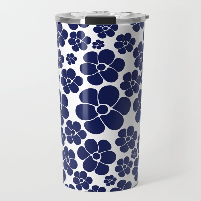 Flower Pattern - Blue and White Travel Mug