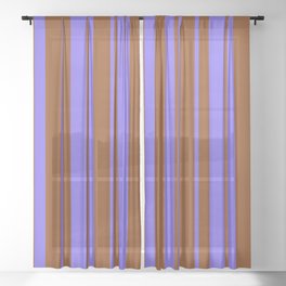 [ Thumbnail: Medium Slate Blue & Brown Colored Stripes/Lines Pattern Sheer Curtain ]