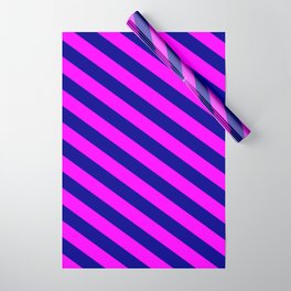 [ Thumbnail: Dark Blue and Fuchsia Colored Stripes Pattern Wrapping Paper ]