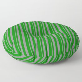 [ Thumbnail: Grey & Green Colored Stripes/Lines Pattern Floor Pillow ]