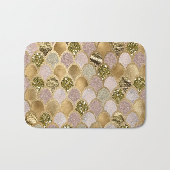 Rose gold glittering mermaid scales Bath Mat