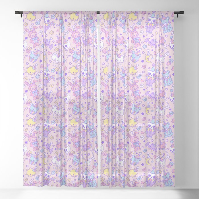 Pastel Goth Clowncore Kawaii Clown Teddy Bear Weirdcore Weird Girl Aesthetic Sheer Curtain