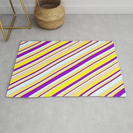 [ Thumbnail: Tan, Yellow, Dark Violet & Light Cyan Colored Striped Pattern Rug ]
