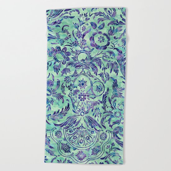 Watercolor Damask Pattern 06 Beach Towel