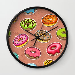 Donuts Doughnut Doodle Colorful Seamless Pattern Wall Clock