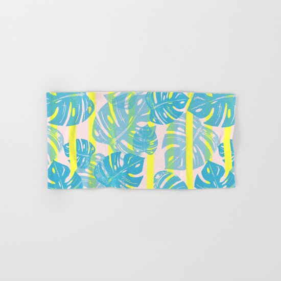 Linocut Monstera Neon Hand & Bath Towel