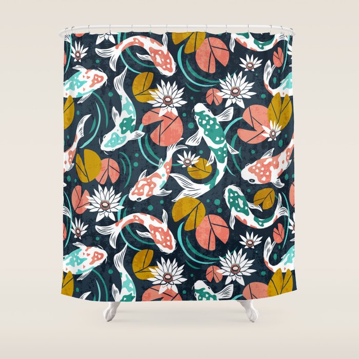 Koi Pond Pink Shower Curtain by Heather Dutton Society6