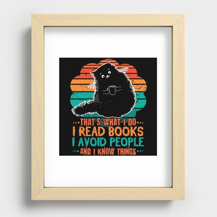 Cat Read Books Avoid People Book Reading Bookworm Recessed Framed Print