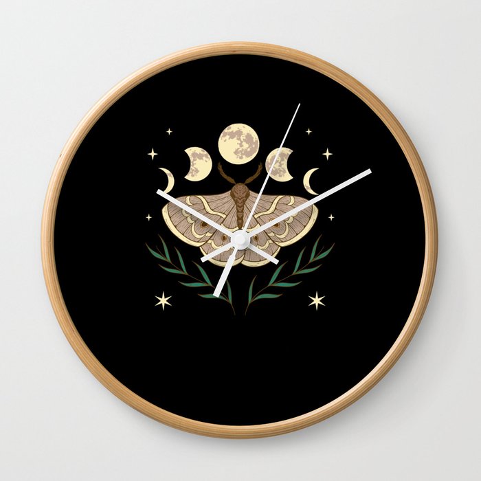 Lunar Phase Moth Aesthetic Cottagecore Butterfly Wall Clock