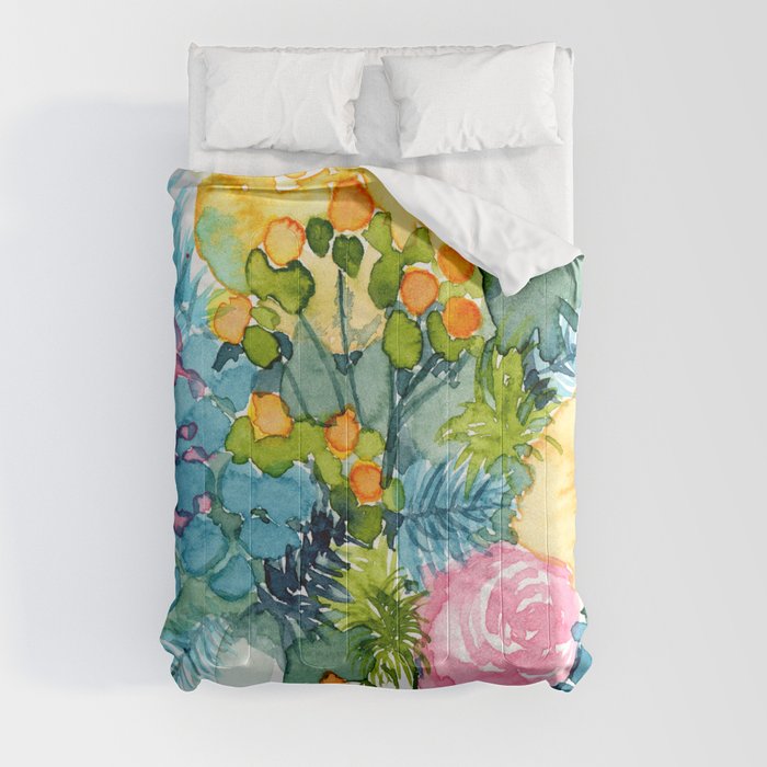 Colorful Watercolor Bouquet Comforter