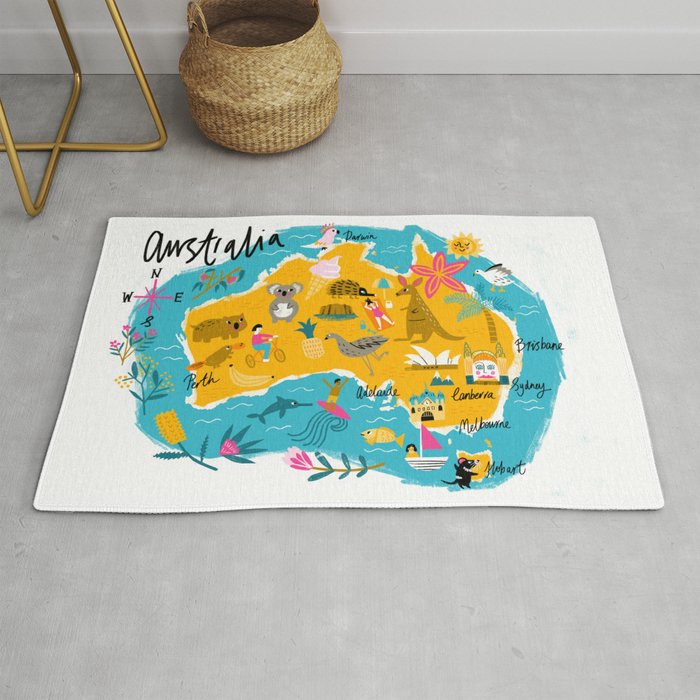 Illustrated map of Australia Rug