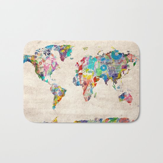 world map music art Bath Mat