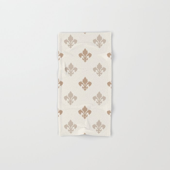 Fleur de lis Pattern – Neutral Brown and Biege Earth Tones Hand & Bath Towel  by Avenie