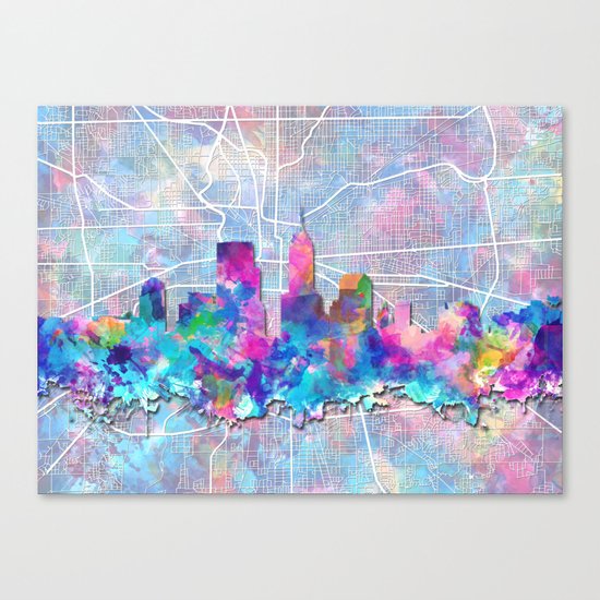 indianapolis city skyline watercolor 2 Canvas Print